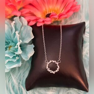 Round Pendant Necklace With CZ Diamond Accents and Silver Chain NEW!